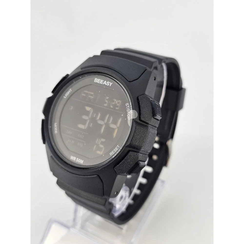 Beeasy Men's‎ Digital Sports Watch 49MM Black Plastic Bands Light Working